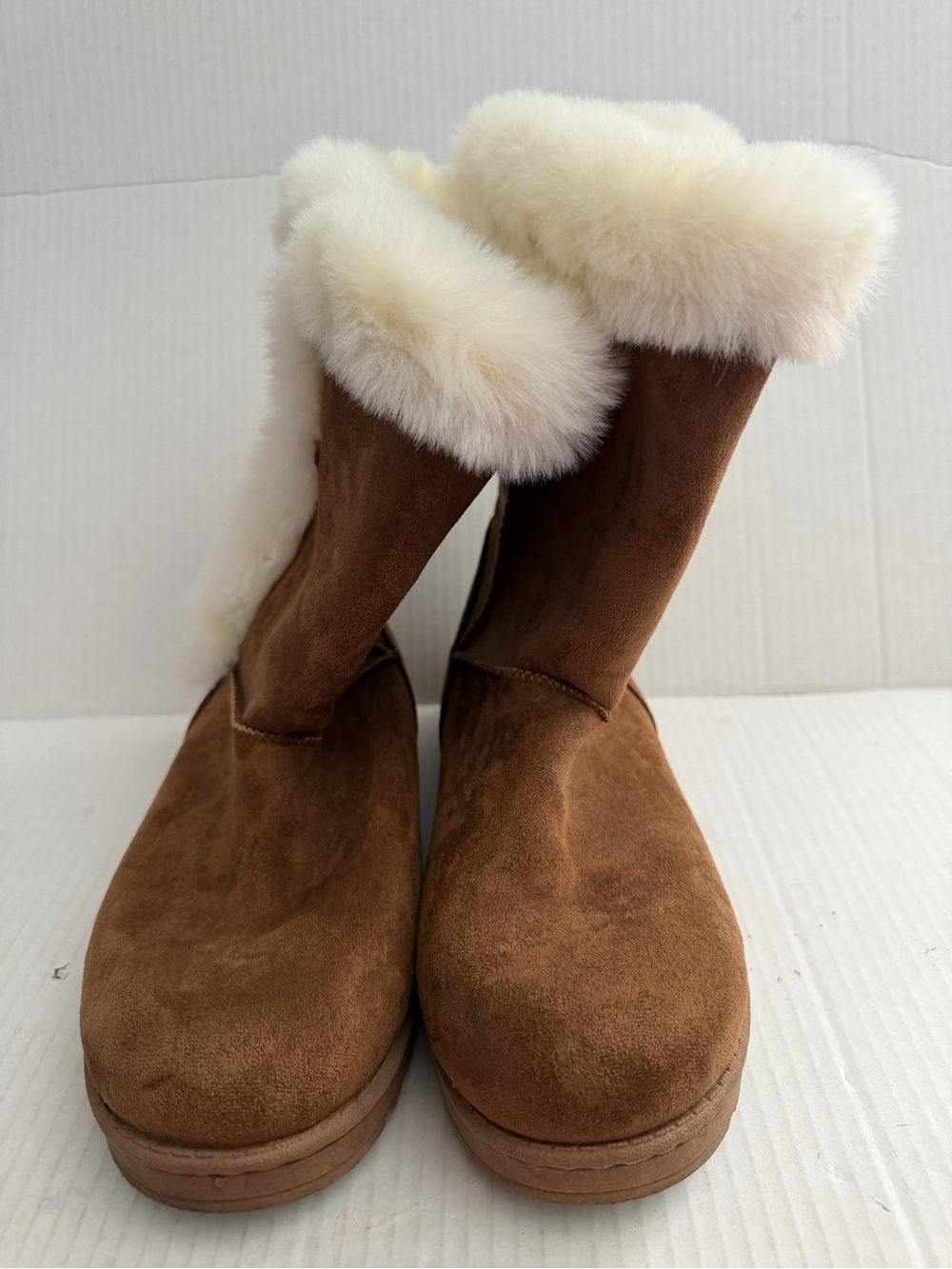 Women's Brown Suede Winter Boots with Cream Fur Trim